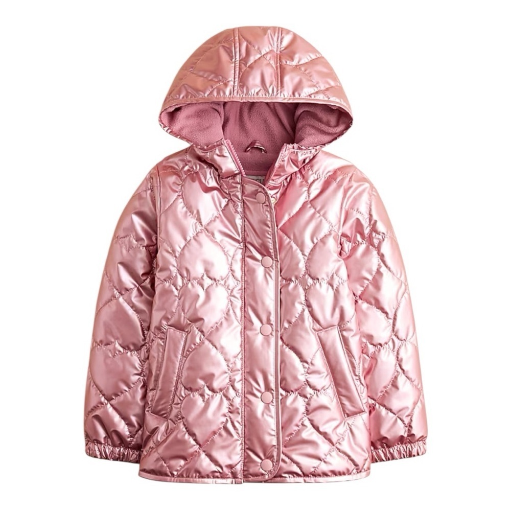 Crewcuts Girls' Pippa Metallic Quilted Hearts Puffer Jacket Rose Gold